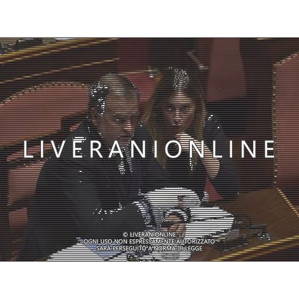 Senato 277a Seduta Pubblica Discussione dei disegni di legge costituzionale, Roma 14 luglio 2014 nella foto Roberto Calderoli con Maria Elena Boschi Â©Corradetti/Agenzia Aldo Liverani sas