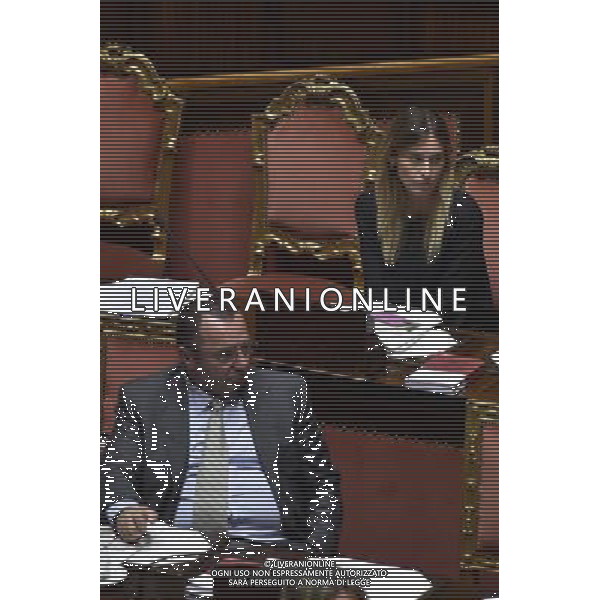 Senato 277a Seduta Pubblica Discussione dei disegni di legge costituzionale, Roma 14 luglio 2014 nella foto Maria Elena Boschi con Pizzetti Luciano Â©Corradetti/Agenzia Aldo Liverani sas