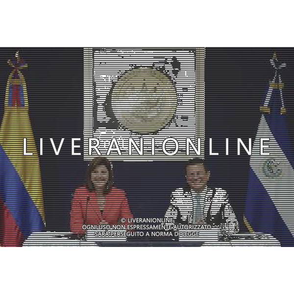 (140712) -- SAN SALVADOR, July 12, 2014 () -- Salvadoran Chancellor Hugo Martinez (R) attends a meeting with his Colombian counterpart Maria Angela Holguin after the signing of an agreement, in the Presidential House in San Salvador, capital of El Salvador, on July 11, 2014. The chancellors of El Salvador and Colombia signed on Friday a bilateral agreement to fight the cultural property trafficking and to strengthen cooperation in other areas such as the combat against drug trafficking, according to local press. (/Oscar Rivera) (jp) (sp) (lmz) ©PHOTOSHOT/Agenzia Aldo Liverani sas - ITALY ONLY - EDITORIAL USE ONLY
