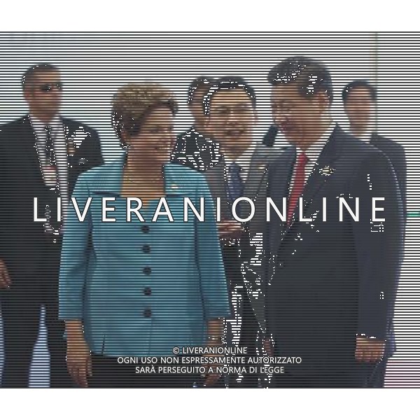 (140715) -- FORTALEZA, July 15, 2014 () -- Chinese President Xi Jinping (R) is welcomed by Brazilian President Dilma Rousseff during the sixth BRICS summit in Fortaleza, Brazil, July 15, 2014. (/Lan Hongguang) (zkr) AG ALDO LIVERANI SAS ONLY ITALY