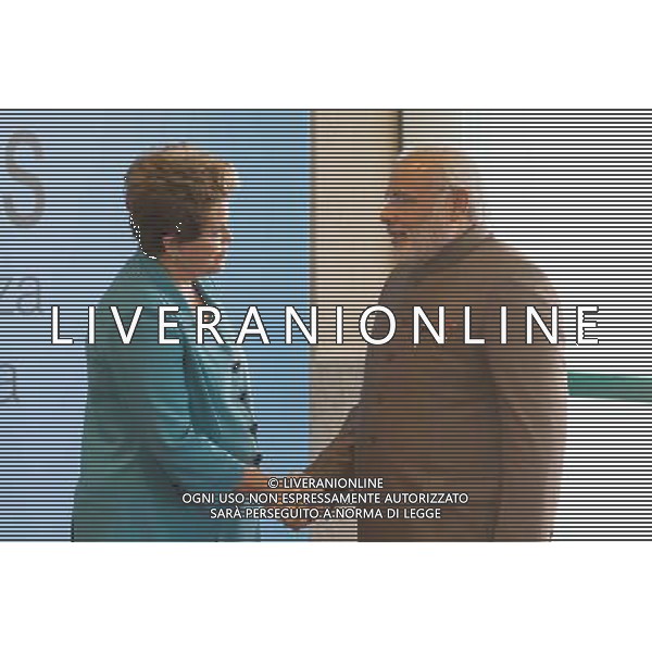 (140715) -- FORTALEZA, July 15, 2014 () -- Indian Prime Minister Narendra Modi (R) is welcomed by Brazilian President Dilma Rousseff prior to the 6th BRICS Summit in Fortaleza, Brazil, July 15, 2014. (/Xu Zijian)(lyz) AG ALDO LIVERANI SAS ONLY ITALY