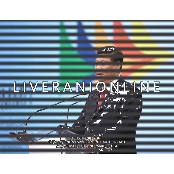 (140715) -- FORTALEZA, July 15, 2014 () -- Chinese President Xi Jinping delivers a speech during the sixth BRICS summit in Fortaleza, Brazil, July 15, 2014. (/Lan Hongguang) (wf) ©PHOTOSHOT/Agenzia Aldo Liverani sas - ITALY ONLY - EDITORIAL USE ONLY - BRICS summit a Fortaleza Brasile