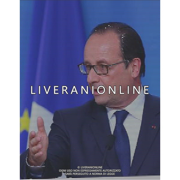 (140717) -- BRUSSELS, July 17, 2014 () -- French President Francois Hollande attends a press conference after a special meeting of the European Council at the EU headquarters in Brussels, capital of Belgium, July 17, 2014. (/Gong Bing) ©PHOTOSHOT/Agenzia Aldo Liverani sas - ITALY ONLY - EDITORIAL USE ONLY - Riunione straordinaria del Consiglio europeo presso la sede dell\'Unione europea a Bruxelles, capitale del Belgio 17 luglio 2014