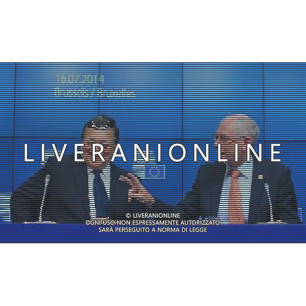 (140717) -- BRUSSELS, July 17, 2014 () -- European Commission President Jose Manuel Barroso (L) and European Council President Herman Van Rompuy attend a press conference after a special meeting of the European Council at the EU headquarters in Brussels, capital of Belgium, July 17, 2014. (/Gong Bing) ©PHOTOSHOT/Agenzia Aldo Liverani sas - ITALY ONLY - EDITORIAL USE ONLY - Riunione straordinaria del Consiglio europeo presso la sede dell\'Unione europea a Bruxelles, capitale del Belgio 17 luglio 2014