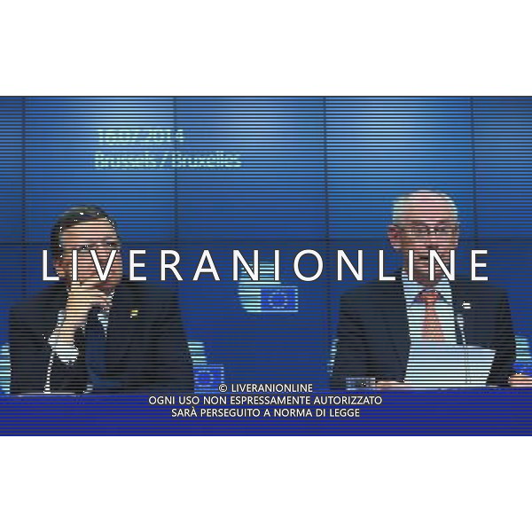 (140717) -- BRUSSELS, July 17, 2014 () -- European Commission President Jose Manuel Barroso (L) and European Council President Herman Van Rompuy attend a press conference after a special meeting of the European Council at the EU headquarters in Brussels, capital of Belgium, July 17, 2014. (/Gong Bing) ©PHOTOSHOT/Agenzia Aldo Liverani sas - ITALY ONLY - EDITORIAL USE ONLY - Riunione straordinaria del Consiglio europeo presso la sede dell\'Unione europea a Bruxelles, capitale del Belgio 17 luglio 2014