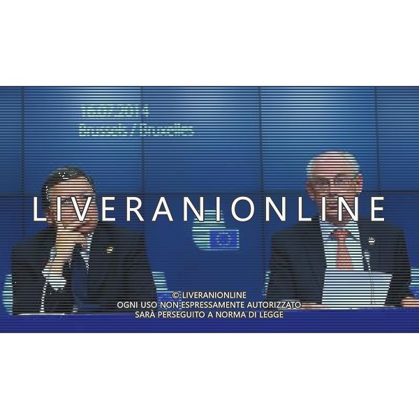 (140717) -- BRUSSELS, July 17, 2014 () -- European Commission President Jose Manuel Barroso (L) and European Council President Herman Van Rompuy attend a press conference after a special meeting of the European Council at the EU headquarters in Brussels, capital of Belgium, July 17, 2014. (/Gong Bing) ©PHOTOSHOT/Agenzia Aldo Liverani sas - ITALY ONLY - EDITORIAL USE ONLY - Riunione straordinaria del Consiglio europeo presso la sede dell\'Unione europea a Bruxelles, capitale del Belgio 17 luglio 2014