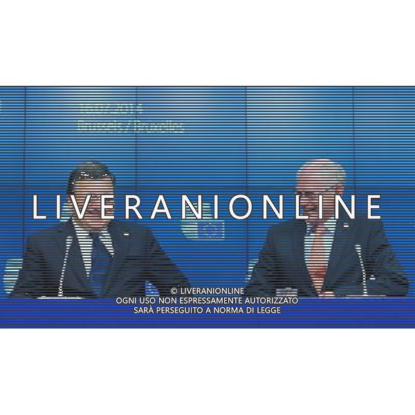 (140717) -- BRUSSELS, July 17, 2014 () -- European Commission President Jose Manuel Barroso (L) and European Council President Herman Van Rompuy attend a press conference after a special meeting of the European Council at the EU headquarters in Brussels, capital of Belgium, July 17, 2014. (/Gong Bing) ©PHOTOSHOT/Agenzia Aldo Liverani sas - ITALY ONLY - EDITORIAL USE ONLY - Riunione straordinaria del Consiglio europeo presso la sede dell\'Unione europea a Bruxelles, capitale del Belgio 17 luglio 2014