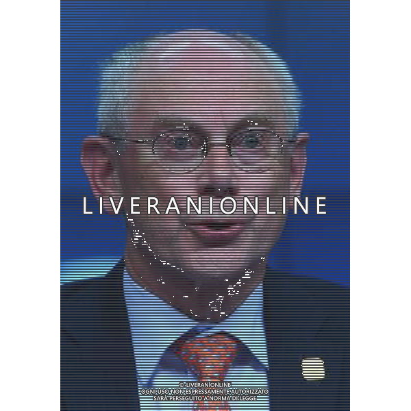 (140717) -- BRUSSELS, July 17, 2014 () -- European Council President Herman Van Rompuy attends a press conference after a special meeting of the European Council at the EU headquarters in Brussels, capital of Belgium, July 17, 2014. (/Gong Bing) ©PHOTOSHOT/Agenzia Aldo Liverani sas - ITALY ONLY - EDITORIAL USE ONLY - Riunione straordinaria del Consiglio europeo presso la sede dell\'Unione europea a Bruxelles, capitale del Belgio 17 luglio 2014