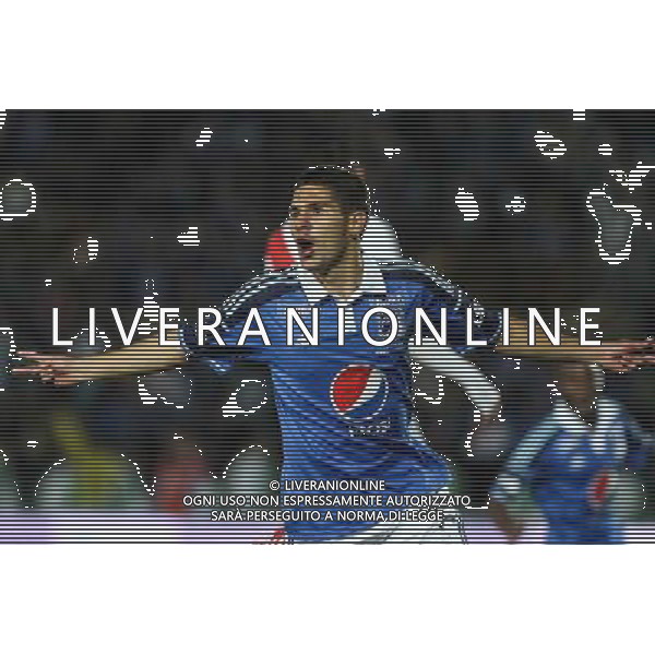 (140717) -- BOGOTA, July 17, 2014 () -- Jonathan Agudelo of Colombia\'s Millonarios celebrates after scoring against Argentina\'s River Plate, during a match to pay tribute to late former Argentine soccer player Alfredo Di Stefano, in Bogota city, capital of Colombia, on July 16, 2014. (/Jhon Paz) (fnc) (ah) ©PHOTOSHOT/Agenzia Aldo Liverani sas - ITALY ONLY - EDITORIAL USE ONLY