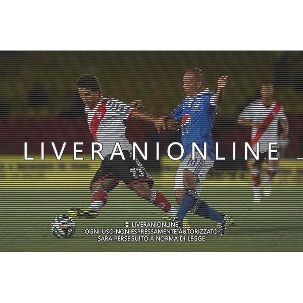 (140717) -- BOGOTA, July 17, 2014 () -- Mayer Candelo (R) of Colombia\'s Millonarios vies for the ball with Leonardo Poncio (L) of Argentina\'s River Plate, during a match to pay tribute to late former Argentine soccer player Alfredo Di Stefano, in Bogota city, capital of Colombia, on July 16, 2014. (/Jhon Paz) (fnc) (ah) ©PHOTOSHOT/Agenzia Aldo Liverani sas - ITALY ONLY - EDITORIAL USE ONLY