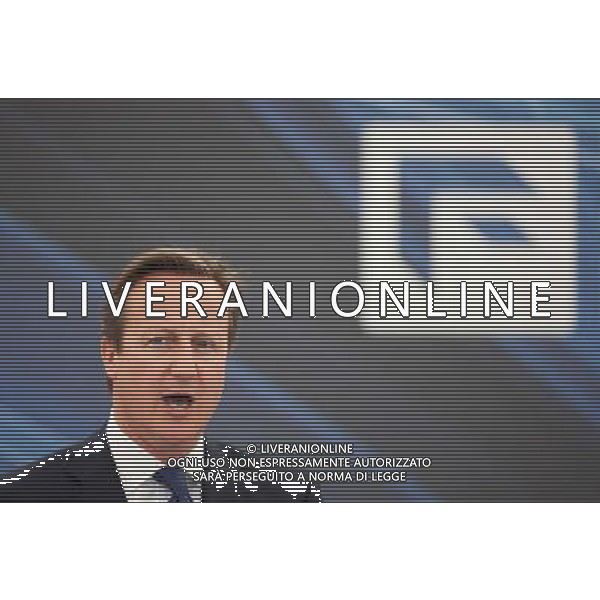 David Cameron, the Prime Minister delivers a speech at Farnborough International Airshow, Hampshire. July 11th, 2014 ©photoshot/Agenzia Aldo Liverani sas - ITALY ONLY - EDITORIAL USE ONLY - David Cameron, il primo ministro al Farnborough International Airshow, Hampshire. 11 Luglio 2014