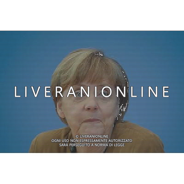 (140718) -- BERLIN, July 18, 2014 () -- German Chancellor Angela Merkel attends a press conference in Berlin, Germany, on July 18, 2014. German Chancellor Angela Merkel called for ceasefire in Ukraine at the annual summer press conference on Friday. (/Zhang Fan) (djj) ©photoshot/AGENZIA ALDO LIVERANI SAS - ITALY ONLY - EDITORIAL USE ONLY - Il cancelliere tedesco Angela Merkel in conferenza stampa a Berlino, Germania, il 18 luglio 2014 per chiedere il cessate il fuoco in Ucraina