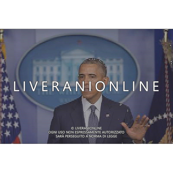 (140718) -- WASHINGTON D.C., July 18, 2014 () -- U.S. President Barack Obama speaks on the situation in Ukraine at the briefing room of the White House in Washington D.C., the United States, on July 18, 2014. Evidence showed that the missile that took down a Malaysian airliner was launched from an area that is controlled by separatists in eastern Ukraine, U.S. President Barack Obama said on Friday. (/Yin Bogu) ©photoshot/AGENZIA ALDO LIVERANI SAS - ITALY ONLY - EDITORIAL USE ONLY - Il presidente americano Barack Obama parla sulla situazione in Ucraina presso la sala briefing della Casa Bianca a Washington DC, negli Stati Uniti, il 18 luglio 2014