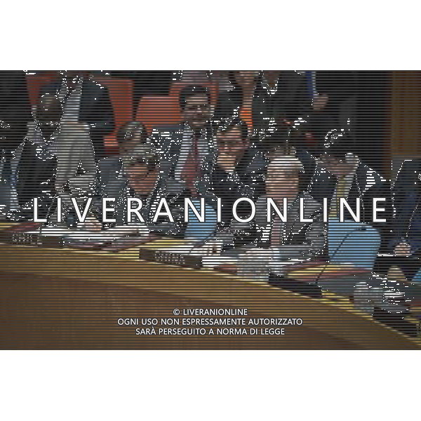 (140718) -- NEW YORK, July 18, 2014 () -- Liu Jieyi (R, front), China\'s permanent representative to the UN, speaks during an emergency meeting of the UN Security Council on the situation in Ukraine, at the UN headquarters in New York, on July 18, 2014. The UN Security Council on Friday called for a \'full, thorough, independent investigation\' into the incident of Malaysian Airlines flight MH17, which crashed Thursday in eastern Ukraine with 298 people onboard. (/Niu Xiaolei)(zhf) ©photoshot/AGENZIA ALDO LIVERANI SAS - ITALY ONLY - EDITORIAL USE ONLY - Il Consiglio di sicurezza delle Nazioni Unite tiene una riunione di emergenza sulla situazione in Ucraina, presso la sede dell\'ONU a New York , il 18 luglio 2014.