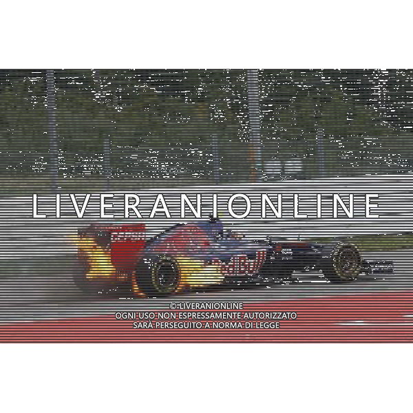 Daniil Kvyat (RUS) Scuderia Toro Rosso STR9 catches fire and retires from the race. 20.07.2014. Formula 1 World Championship, Rd 10, German Grand Prix, Hockenheim, Germany, Race Day. - www.xpbimages.com, EMail: requests@xpbimages.com - copy of publication required for printed pictures. Every used picture is fee-liable. Â© Copyright: Trienitz / XPB Images /AGENZIA ALDO LIVERANI SAS - ITALY ONLY - EDITORIAL USE ONLY - Gp F1 Germania gara