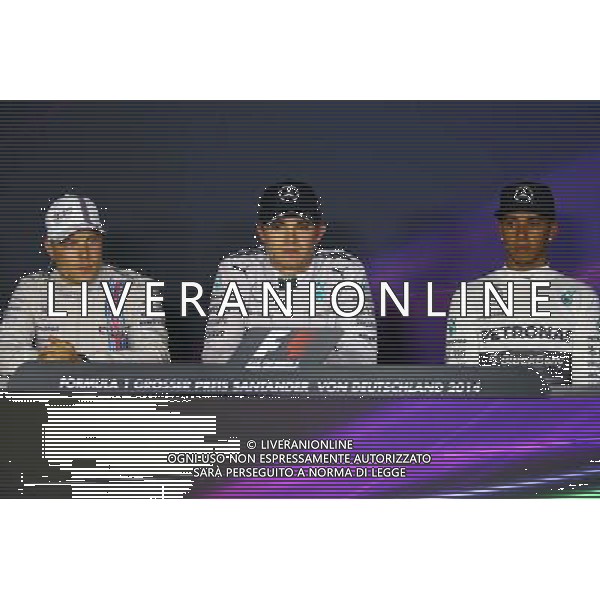 The post race FIA Press Conference (L to R): Valtteri Bottas (FIN) Williams, second; Nico Rosberg (GER) Mercedes AMG F1, race winner; Lewis Hamilton (GBR) Mercedes AMG F1, third. 20.07.2014. Formula 1 World Championship, Rd 10, German Grand Prix, Hockenheim, Germany, Race Day. - www.xpbimages.com, EMail: requests@xpbimages.com - copy of publication required for printed pictures. Every used picture is fee-liable. Â© Copyright: Schaber / XPB Images /AGENZIA ALDO LIVERANI SAS - ITALY ONLY - EDITORIAL USE ONLY - Gp F1 Germania gara