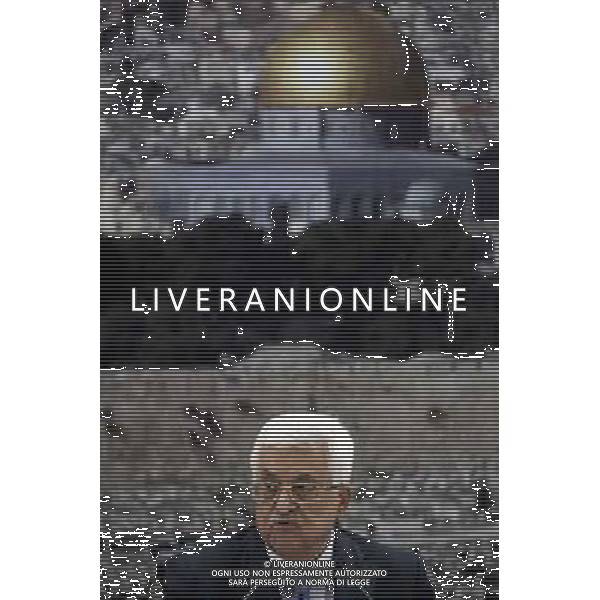 (140722) -- RAMALLAH, July 22, 2014 () -- Palestinian President Mahmoud Abbas speaks during an urgent meeting of the Palestinian leadership in the west bank city of Ramallah on July 22, 2014. (/Fadi Arouri) ©PHOTOSHOT/AGENZIA ALDO LIVERANI SAS - ITALY ONLY - EDITORIAL USE ONLY