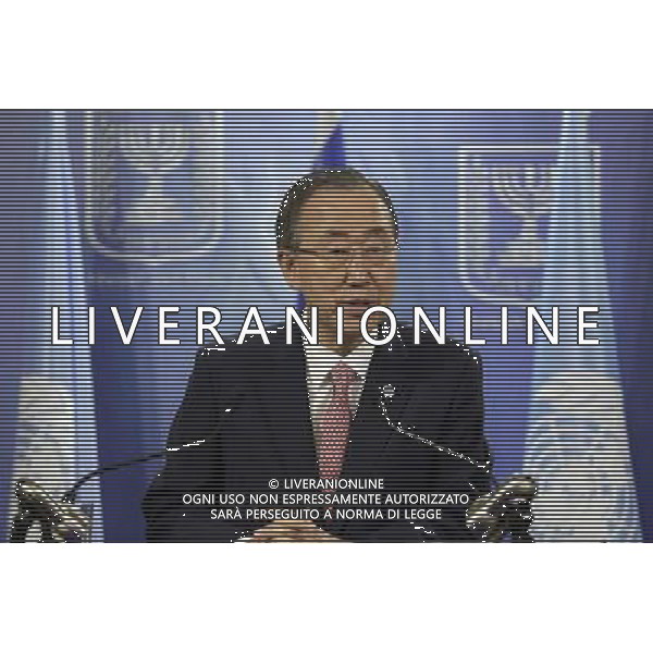 (140722) -- TEL AVIV, July 22, 2014 () -- Visiting UN Secretary-General Ban Ki-moon addresses a joint news conference in Tel Aviv, Israel, on July 22, 2014. As the UN Secretary-General Ban Ki-moon is in Israel to broker a peace between the Jewish state and the Islamist Hamas Movement, Israel army said it has no intention to cease its Gaza offensive before rooting out the \'terror tunnels\' that Hamas are using to sneak into Israel. (/JINI) ©PHOTOSHOT/AGENZIA ALDO LIVERANI SAS - ITALY ONLY - EDITORIAL USE ONLY