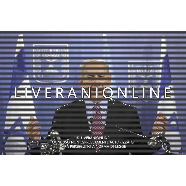 (140722) -- TEL AVIV, July 22, 2014 () -- Israeli Prime Minister Benjamin Netanyahu attends a joint news conference in Tel Aviv, Israel, on July 22, 2014. As the UN Secretary-General Ban Ki-moon is in Israel to broker a peace between the Jewish state and the Islamist Hamas Movement, Israel army said it has no intention to cease its Gaza offensive before rooting out the \'terror tunnels\' that Hamas are using to sneak into Israel. (/JINI) ©PHOTOSHOT/AGENZIA ALDO LIVERANI SAS - ITALY ONLY - EDITORIAL USE ONLY