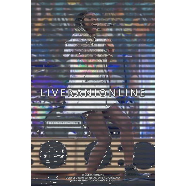 Rudimental perform on the Main Stage at T in the Park Festival, Balado, Scotland UK on 12th July 2014. Shown here Bridgette Amofah ©PHOTOSHOT/AGENZIA ALDO LIVERANI SAS - ITALY ONLY - EDITORIAL USE ONLY