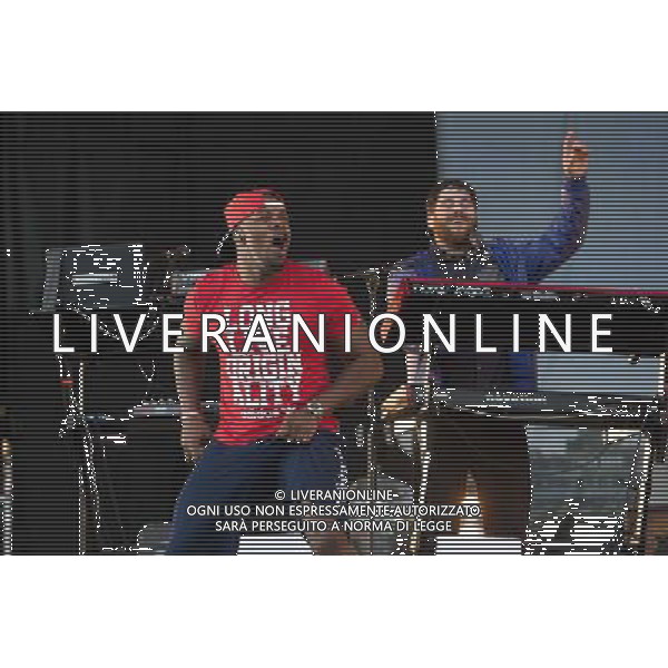Rudimental perform on the Main Stage at T in the Park Festival, Balado, Scotland UK on 12th July 2014. Shown here DJ Locksmith ( Leon Rolle - red T-shirt) ©PHOTOSHOT/AGENZIA ALDO LIVERANI SAS - ITALY ONLY - EDITORIAL USE ONLY