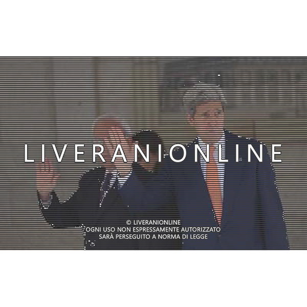 (140723) -- RAMALLAH, July 23, 2014 () -- U.S. Secretary of State John Kerry (front) waves to media upon his arrival for meeting with Palestinian President Mahmoud Abbas in the west bank city of Ramallah on July 23, 2014. Kerry is meeting with Abbas as efforts for a cease-fire between Hamas and Israel continues. (/Fadi Arouri) ©photoshot/AGENZIA ALDO LIVERANI SAS - ITALY ONLY - EDITORIAL USE ONLY