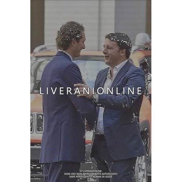 Roma - 25/07/2014 - Palazzo Chigi - Il presidente del Consiglio dei ministri Matteo Renzi incontra il Presidente della FIAT S.p.A John Elkann e lÕAmministratore Delegato Sergio Marchionne in occasione della presentazione della nuova autovettura ÒJeep RenegadeÓ - nella foto: Matteo Renzi e John Elkann / Ph. Fabrizio Corradetti - ag. Aldo Liverani Sas