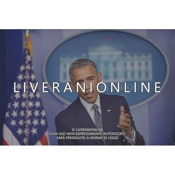 (140718) -- WASHINGTON D.C., July 18, 2014 () -- U.S. President Barack Obama speaks on the situation in Ukraine at the briefing room of the White House in Washington D.C., the United States, on July 18, 2014. Evidence showed that the missile that took down a Malaysian airliner was launched from an area that is controlled by separatists in eastern Ukraine, U.S. President Barack Obama said on Friday. (/Yin Bogu) ©PHOTOSHOT/AGENZIA ALDO LIVERANI SAS - ITALY ONLY - EDITORIAL USE ONLY