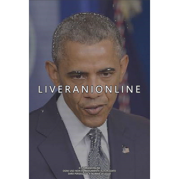 (140718) -- WASHINGTON D.C., July 18, 2014 () -- U.S. President Barack Obama speaks on the situation in Ukraine at the briefing room of the White House in Washington D.C., the United States, on July 18, 2014. Evidence showed that the missile that took down a Malaysian airliner was launched from an area that is controlled by separatists in eastern Ukraine, U.S. President Barack Obama said on Friday. (/Yin Bogu) ©PHOTOSHOT/AGENZIA ALDO LIVERANI SAS - ITALY ONLY - EDITORIAL USE ONLY