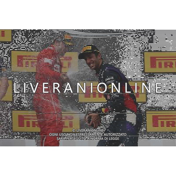 1st place Daniel Ricciardo (AUS) Red Bull Racing RB10, 2nd place Fernando Alonso (ESP) Ferrari. 27.07.2014. Formula 1 World Championship, Rd 11, Hungarian Grand Prix, Budapest, Hungary, Race Day. - www.xpbimages.com, EMail: requests@xpbimages.com - copy of publication required for printed pictures. Every used picture is fee-liable. © Copyright: Batchelor / XPB Images AG ALDO LIVERANI SAS ONLY ITALY