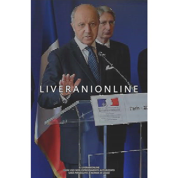 (140726) -- PARIS, July 26, 2014 () -- French Foreign Minister Laurent Fabius speaks during a press conference in Paris, France, on July 26, 2014. Top diplomats participating an international conference here on Saturday called for an extension of a 12-hour ceasefire between Israel and the Palestinian armed groups in the Gaza Strip, French Foreign Minister Laurent Fabius said. (/Chen Xiaowei) ©PHOTOSHOT/Agenzia Aldo Liverani sas - ITALY ONLY - EDITORIAL USE ONLY - Conferenza stampa di diplomatici internazionali a Parigi, Francia, il 26 luglio 2014 per chiedere una proroga di un cessate il fuoco di 12 ore tra Israele ei gruppi armati palestinesi nella Striscia di Gaza
