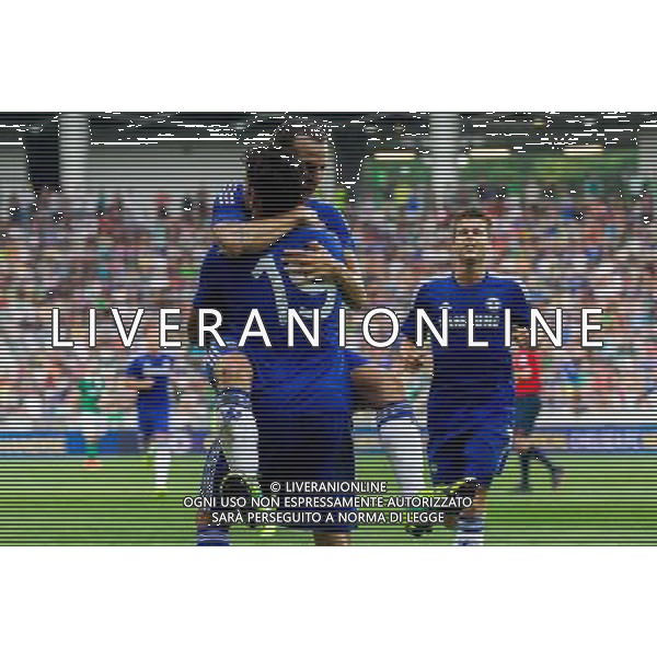 Cesc Fabregas #4 of Chelsea FC and Diego Costa #19 of Chelsea FC celebrate after Costa scored first goal for Chelsea // during international Friendly between NK Olimpija Ljubljana and Chelsea FC at the SRC Stozice in Ljubljana, Slovenia on 2014/07/27. EXPA Pictures © 2014, PhotoCredit: EXPA/ Sportida/ Vid Ponikvar *****ATTENTION - OUT of SLO, FRA***** ©photoshot/Agenzia Aldo Liverani sas - ITALY ONLY - EDITORIAL USE ONLY - NK Olimpija Ljubljana Vs Chelsea FC partita amichevole internazionale allo SRC Stozice a Lubiana, in Slovenia 27 luglio 2014