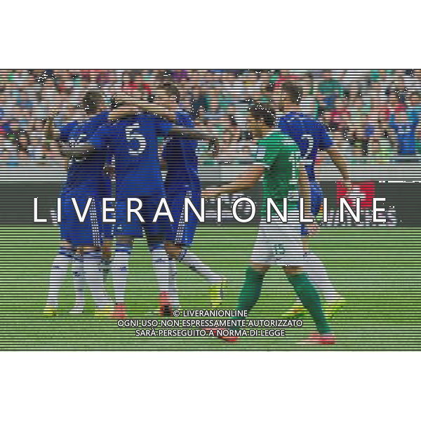 Players of Chelsea FC celebrate after scoring second goal for Chelsea // during international Friendly between NK Olimpija Ljubljana and Chelsea FC at the SRC Stozice in Ljubljana, Slovenia on 2014/07/27. EXPA Pictures © 2014, PhotoCredit: EXPA/ Sportida/ Vid Ponikvar *****ATTENTION - OUT of SLO, FRA***** ©photoshot/Agenzia Aldo Liverani sas - ITALY ONLY - EDITORIAL USE ONLY - NK Olimpija Ljubljana Vs Chelsea FC partita amichevole internazionale allo SRC Stozice a Lubiana, in Slovenia 27 luglio 2014