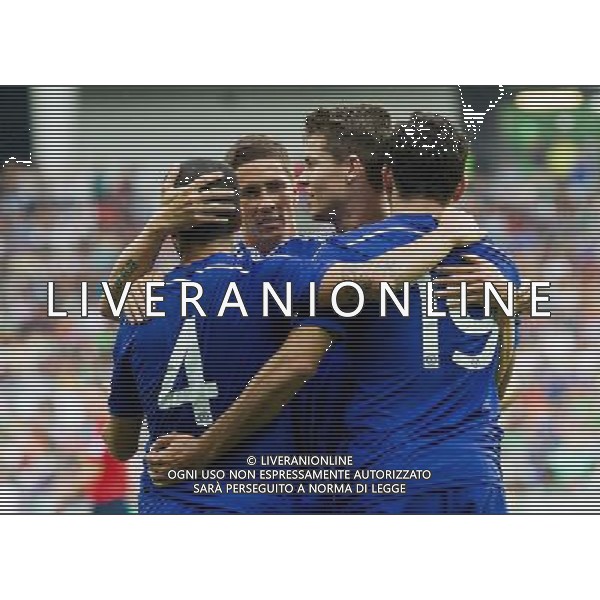 Cesc Fabregas #4 of Chelsea FC, Fernando Torres #9 of Chelsea FC. and Diego Costa #19 of Chelsea FC celebrate after scoring first goal for Chelsea // during international Friendly between NK Olimpija Ljubljana and Chelsea FC at the SRC Stozice in Ljubljana, Slovenia on 2014/07/27. EXPA Pictures © 2014, PhotoCredit: EXPA/ Sportida/ Vid Ponikvar *****ATTENTION - OUT of SLO, FRA***** ©photoshot/Agenzia Aldo Liverani sas - ITALY ONLY - EDITORIAL USE ONLY - NK Olimpija Ljubljana Vs Chelsea FC partita amichevole internazionale allo SRC Stozice a Lubiana, in Slovenia 27 luglio 2014
