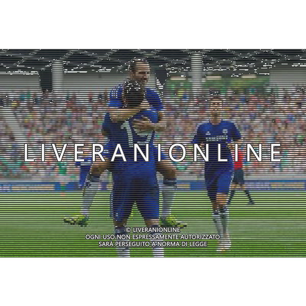 Cesc Fabregas #4 of Chelsea FC and Diego Costa #19 of Chelsea FC celebrate after scoring first goal for Chelsea // during international Friendly between NK Olimpija Ljubljana and Chelsea FC at the SRC Stozice in Ljubljana, Slovenia on 2014/07/27. EXPA Pictures © 2014, PhotoCredit: EXPA/ Sportida/ Vid Ponikvar *****ATTENTION - OUT of SLO, FRA***** ©photoshot/Agenzia Aldo Liverani sas - ITALY ONLY - EDITORIAL USE ONLY - NK Olimpija Ljubljana Vs Chelsea FC partita amichevole internazionale allo SRC Stozice a Lubiana, in Slovenia 27 luglio 2014