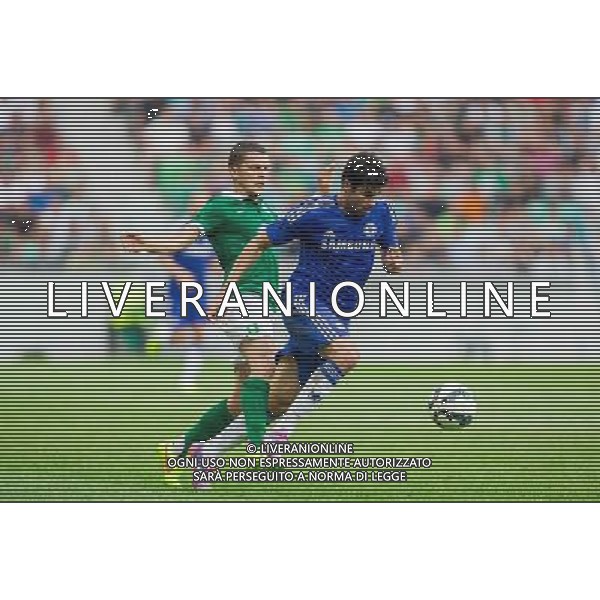 Diego Costa #19 of Chelsea FC and Darijan Matic of NK Olimpija // during international Friendly between NK Olimpija Ljubljana and Chelsea FC at the SRC Stozice in Ljubljana, Slovenia on 2014/07/27. EXPA Pictures © 2014, PhotoCredit: EXPA/ Sportida/ Vid Ponikvar *****ATTENTION - OUT of SLO, FRA***** ©photoshot/Agenzia Aldo Liverani sas - ITALY ONLY - EDITORIAL USE ONLY - NK Olimpija Ljubljana Vs Chelsea FC partita amichevole internazionale allo SRC Stozice a Lubiana, in Slovenia 27 luglio 2014