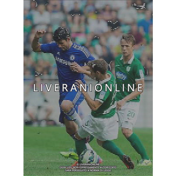 Diego Costa #19 of Chelsea FC vs Boban Jovic #5 of NK Olimpija Ljubljana // during international Friendly between NK Olimpija Ljubljana and Chelsea FC at the SRC Stozice in Ljubljana, Slovenia on 2014/07/27. EXPA Pictures © 2014, PhotoCredit: EXPA/ Sportida/ Vid Ponikvar *****ATTENTION - OUT of SLO, FRA***** ©photoshot/Agenzia Aldo Liverani sas - ITALY ONLY - EDITORIAL USE ONLY - NK Olimpija Ljubljana Vs Chelsea FC partita amichevole internazionale allo SRC Stozice a Lubiana, in Slovenia 27 luglio 2014