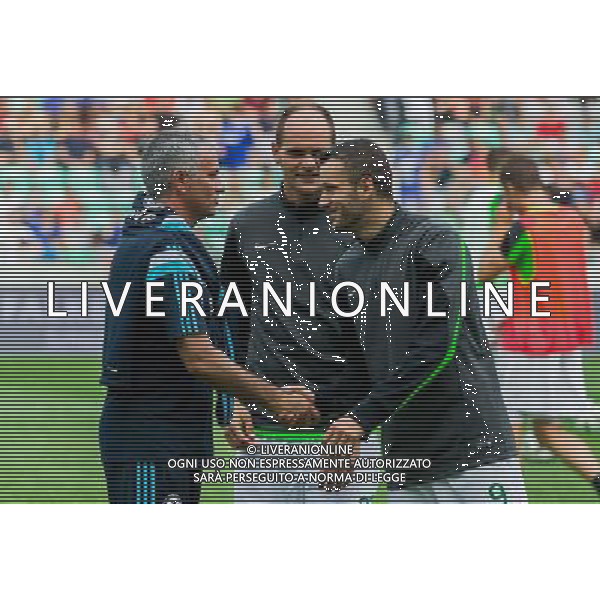 Jose Mourinho, manager of team Chelsea FC, Aris Zarifovic #27 of NK Olimpija Ljubljana and Enis Dzurkovic #9 of NK Olimpija Ljubljana // during international Friendly between NK Olimpija Ljubljana and Chelsea FC at the SRC Stozice in Ljubljana, Slovenia on 2014/07/27. EXPA Pictures © 2014, PhotoCredit: EXPA/ Sportida/ Vid Ponikvar *****ATTENTION - OUT of SLO, FRA***** ©photoshot/Agenzia Aldo Liverani sas - ITALY ONLY - EDITORIAL USE ONLY - NK Olimpija Ljubljana Vs Chelsea FC partita amichevole internazionale allo SRC Stozice a Lubiana, in Slovenia 27 luglio 2014