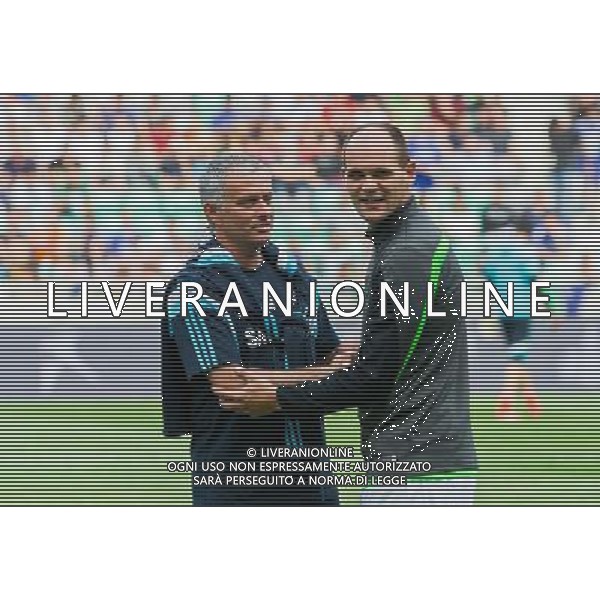 Jose Mourinho, manager of team Chelsea FC, and Aris Zarifovic #27 of NK Olimpija Ljubljana // during international Friendly between NK Olimpija Ljubljana and Chelsea FC at the SRC Stozice in Ljubljana, Slovenia on 2014/07/27. EXPA Pictures © 2014, PhotoCredit: EXPA/ Sportida/ Vid Ponikvar *****ATTENTION - OUT of SLO, FRA***** ©photoshot/Agenzia Aldo Liverani sas - ITALY ONLY - EDITORIAL USE ONLY - NK Olimpija Ljubljana Vs Chelsea FC partita amichevole internazionale allo SRC Stozice a Lubiana, in Slovenia 27 luglio 2014
