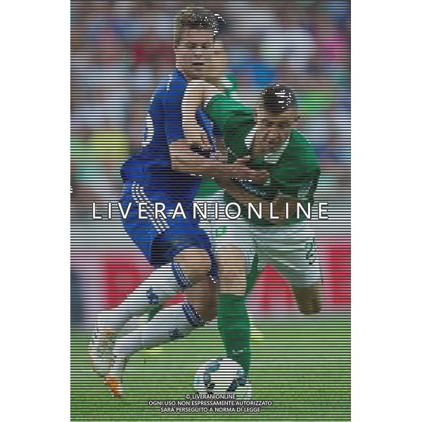 Marco van Ginkel #16 of Chelsea FC vs Josip Golubar #25 of NK Olimpija Ljubljana // during international Friendly between NK Olimpija Ljubljana and Chelsea FC at the SRC Stozice in Ljubljana, Slovenia on 2014/07/27. EXPA Pictures © 2014, PhotoCredit: EXPA/ Sportida/ Matic Klansek Velej *****ATTENTION - OUT of SLO, FRA***** ©PHOTOSHOT/Agenzia Aldo Liverani sas - ITALY ONLY - EDITORIAL USE ON - NK Olimpija Ljubljana Vs Chelsea FC partita amichevole internazionale allo SRC Stozice a Lubiana, in Slovenia 27 luglio 2014