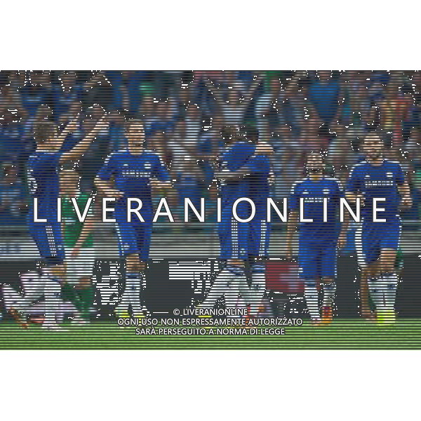 Players of Chelsea FC celebrate after scoring a goal // during international Friendly between NK Olimpija Ljubljana and Chelsea FC at the SRC Stozice in Ljubljana, Slovenia on 2014/07/27. EXPA Pictures © 2014, PhotoCredit: EXPA/ Sportida/ Matic Klansek Velej *****ATTENTION - OUT of SLO, FRA***** ©PHOTOSHOT/Agenzia Aldo Liverani sas - ITALY ONLY - EDITORIAL USE ON - NK Olimpija Ljubljana Vs Chelsea FC partita amichevole internazionale allo SRC Stozice a Lubiana, in Slovenia 27 luglio 2014