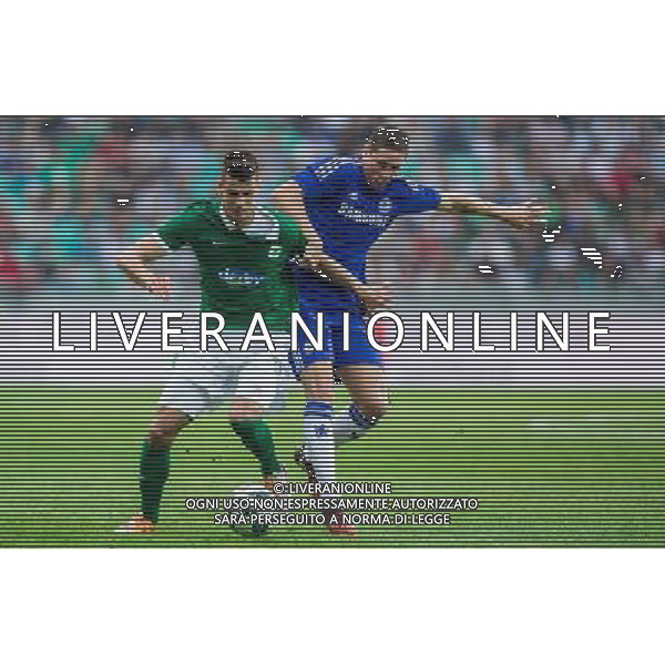 Nemanja Mitrovic #32 of NK Olimpija Ljubljana vs Fernando Torres #9 of Chelsea FC // during international Friendly between NK Olimpija Ljubljana and Chelsea FC at the SRC Stozice in Ljubljana, Slovenia on 2014/07/27. EXPA Pictures © 2014, PhotoCredit: EXPA/ Sportida/ Vid Ponikvar *****ATTENTION - OUT of SLO, FRA***** ©photoshot/Agenzia Aldo Liverani sas - ITALY ONLY - EDITORIAL USE ONLY - NK Olimpija Ljubljana Vs Chelsea FC partita amichevole internazionale allo SRC Stozice a Lubiana, in Slovenia 27 luglio 2014