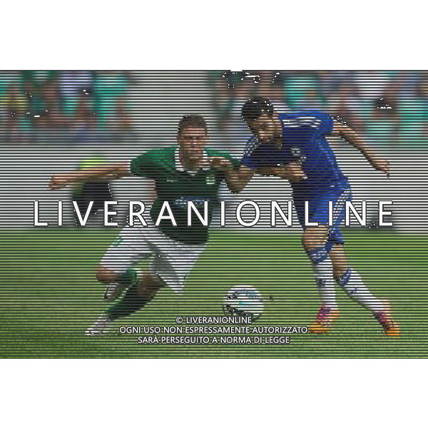 Filip Valencic #11 of NK Olimpija Ljubljana vs Mohamed Salah #17 of Chelsea FC // during international Friendly between NK Olimpija Ljubljana and Chelsea FC at the SRC Stozice in Ljubljana, Slovenia on 2014/07/27. EXPA Pictures © 2014, PhotoCredit: EXPA/ Sportida/ Vid Ponikvar *****ATTENTION - OUT of SLO, FRA***** ©photoshot/Agenzia Aldo Liverani sas - ITALY ONLY - EDITORIAL USE ONLY - NK Olimpija Ljubljana Vs Chelsea FC partita amichevole internazionale allo SRC Stozice a Lubiana, in Slovenia 27 luglio 2014