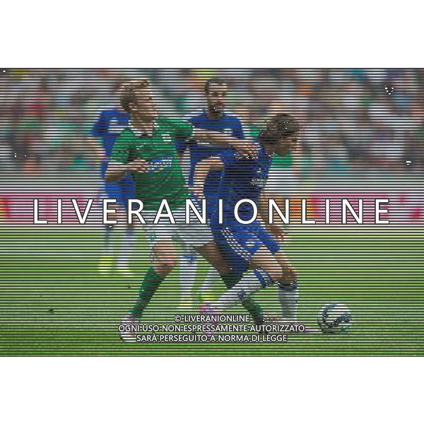 Nik Omladic #21 of NK Olimpija Ljubljana vs Filipe Luis #3 of Chelsea FC // during international Friendly between NK Olimpija Ljubljana and Chelsea FC at the SRC Stozice in Ljubljana, Slovenia on 2014/07/27. EXPA Pictures © 2014, PhotoCredit: EXPA/ Sportida/ Vid Ponikvar *****ATTENTION - OUT of SLO, FRA***** ©photoshot/Agenzia Aldo Liverani sas - ITALY ONLY - EDITORIAL USE ONLY - NK Olimpija Ljubljana Vs Chelsea FC partita amichevole internazionale allo SRC Stozice a Lubiana, in Slovenia 27 luglio 2014