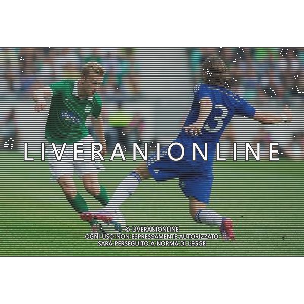 Nik Omladic #21 of NK Olimpija Ljubljana vs Filipe Luis #3 of Chelsea FC // during international Friendly between NK Olimpija Ljubljana and Chelsea FC at the SRC Stozice in Ljubljana, Slovenia on 2014/07/27. EXPA Pictures © 2014, PhotoCredit: EXPA/ Sportida/ Vid Ponikvar *****ATTENTION - OUT of SLO, FRA***** ©photoshot/Agenzia Aldo Liverani sas - ITALY ONLY - EDITORIAL USE ONLY - NK Olimpija Ljubljana Vs Chelsea FC partita amichevole internazionale allo SRC Stozice a Lubiana, in Slovenia 27 luglio 2014