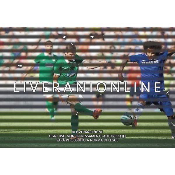 Nik Kapun #23 of NK Olimpija Ljubljana vs Izzy Brown #32 of Chelsea FC // during international Friendly between NK Olimpija Ljubljana and Chelsea FC at the SRC Stozice in Ljubljana, Slovenia on 2014/07/27. EXPA Pictures © 2014, PhotoCredit: EXPA/ Sportida/ Vid Ponikvar *****ATTENTION - OUT of SLO, FRA***** ©photoshot/Agenzia Aldo Liverani sas - ITALY ONLY - EDITORIAL USE ONLY - NK Olimpija Ljubljana Vs Chelsea FC partita amichevole internazionale allo SRC Stozice a Lubiana, in Slovenia 27 luglio 2014