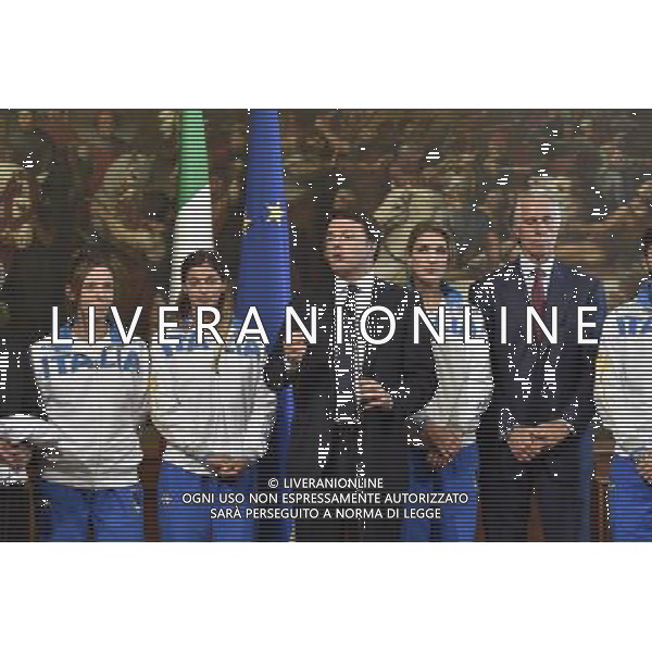 Il Presidente del Consiglio dei Ministri, Matteo Renzi, incontra a Palazzo Chigi a Roma 29 luglio 2014, gli atleti azzurri che hanno conquistato il podio ai recenti Campionati mondiali di scherma. Gli atleti saranno guidati dal Presidente del CONI, Giovanni Malago\', dal Segretario Generale, Roberto Fabbricini, dal Vice Segretario, Carlo Mornati e dal Presidente della Federazione Italiana Scherma e Vice Presidente vicario del CONI, Giorgio Scarso. ©Corradetti/AGENZIA ALDO LIVERANI SAS