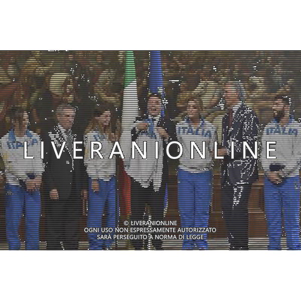 Il Presidente del Consiglio dei Ministri, Matteo Renzi, incontra a Palazzo Chigi a Roma 29 luglio 2014, gli atleti azzurri che hanno conquistato il podio ai recenti Campionati mondiali di scherma. Gli atleti saranno guidati dal Presidente del CONI, Giovanni Malago\', dal Segretario Generale, Roberto Fabbricini, dal Vice Segretario, Carlo Mornati e dal Presidente della Federazione Italiana Scherma e Vice Presidente vicario del CONI, Giorgio Scarso. ©Corradetti/AGENZIA ALDO LIVERANI SAS