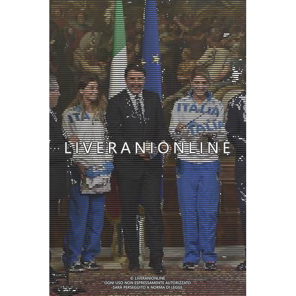 Il Presidente del Consiglio dei Ministri, Matteo Renzi, incontra a Palazzo Chigi a Roma 29 luglio 2014, gli atleti azzurri che hanno conquistato il podio ai recenti Campionati mondiali di scherma. Gli atleti saranno guidati dal Presidente del CONI, Giovanni Malago\', dal Segretario Generale, Roberto Fabbricini, dal Vice Segretario, Carlo Mornati e dal Presidente della Federazione Italiana Scherma e Vice Presidente vicario del CONI, Giorgio Scarso. ©Corradetti/AGENZIA ALDO LIVERANI SAS