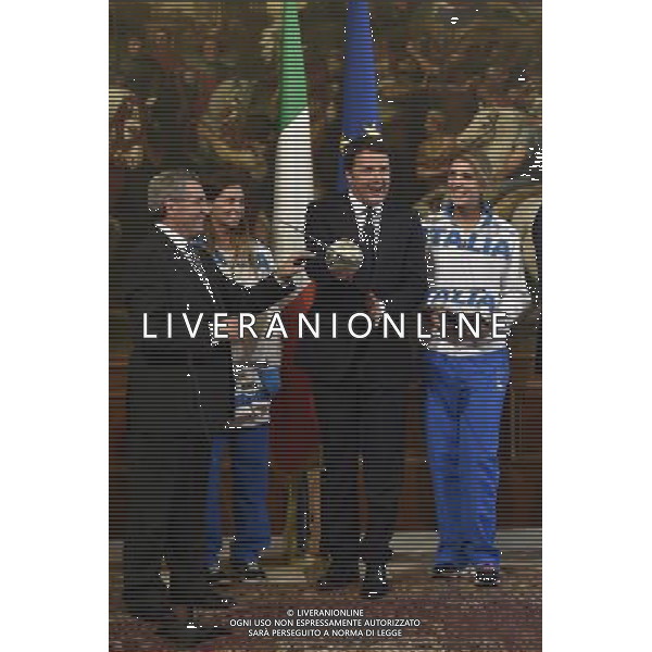 Il Presidente del Consiglio dei Ministri, Matteo Renzi, incontra a Palazzo Chigi a Roma 29 luglio 2014, gli atleti azzurri che hanno conquistato il podio ai recenti Campionati mondiali di scherma. Gli atleti saranno guidati dal Presidente del CONI, Giovanni Malago\', dal Segretario Generale, Roberto Fabbricini, dal Vice Segretario, Carlo Mornati e dal Presidente della Federazione Italiana Scherma e Vice Presidente vicario del CONI, Giorgio Scarso. ©Corradetti/AGENZIA ALDO LIVERANI SAS